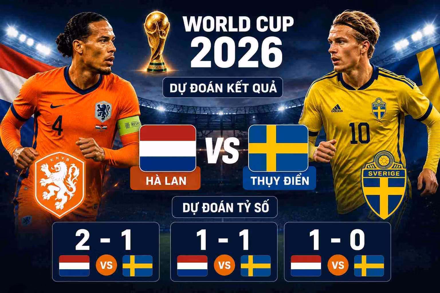 Dự đoán kết quả Hà Lan vs Thụy Điển World Cup 2026