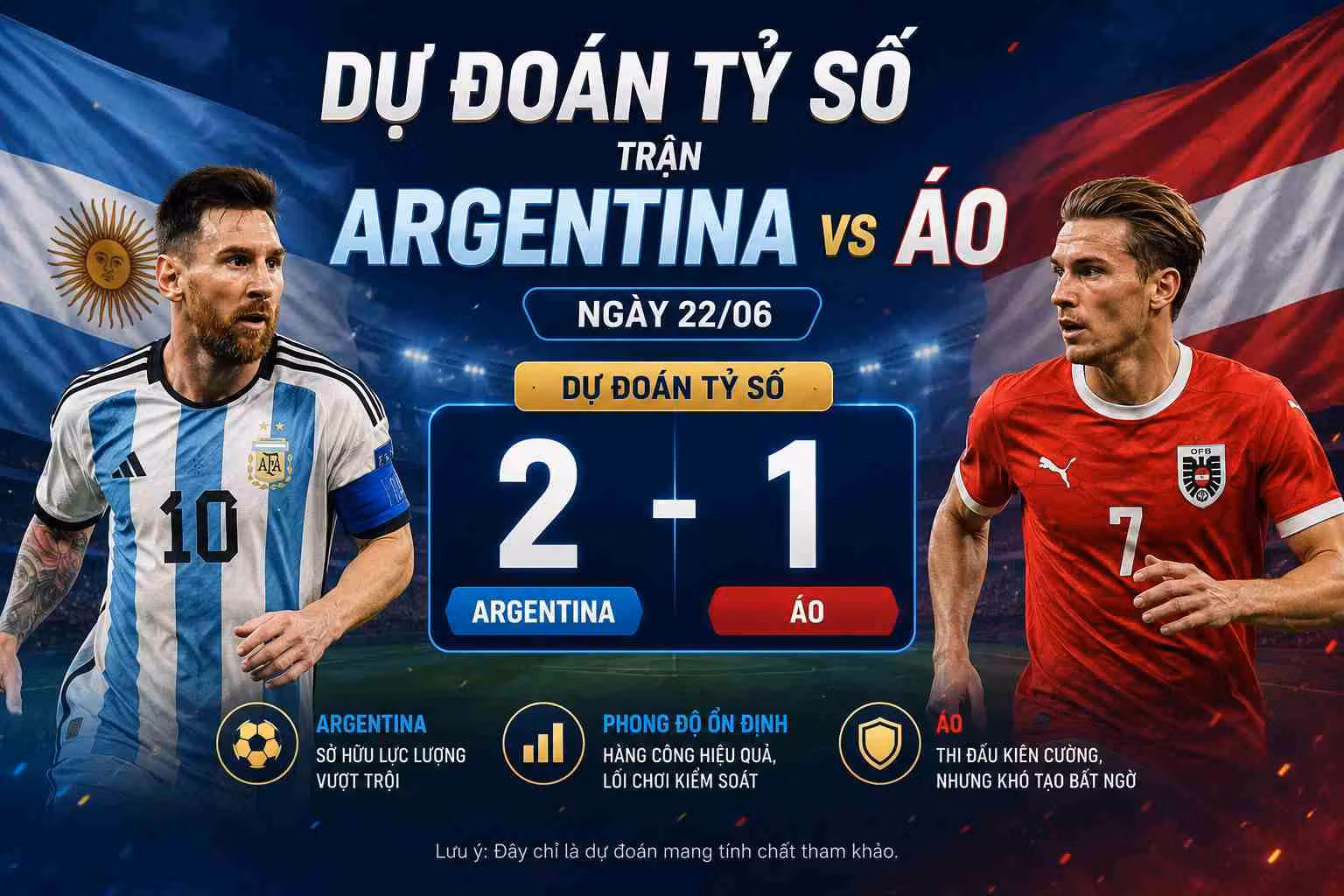 Dự đoán tỷ số trận Argentina vs Áo ngày 22/06
